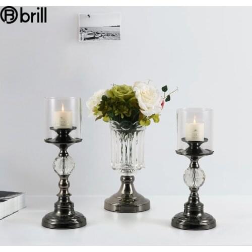 Crystal Candlestick Holder American Nordic Candle Stand and Set Retro Candlelight Dinner Centre De Table Mariage Bougeoir Gift