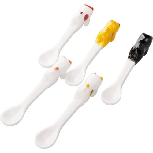Cat Animal Spoon Teaspoons Coffee Hanging Cartoon Stainless Steel 5Pcs Ceramics Kitchen And Bar Mixing Dessert Ceramic Spoons