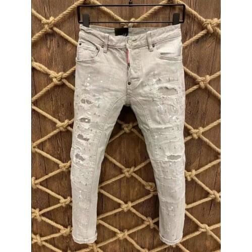 DSQUARED2 cool Mens Slim fit Stretch Jeans Small Feet Trendy Pants Mens Punk Tight Pants
