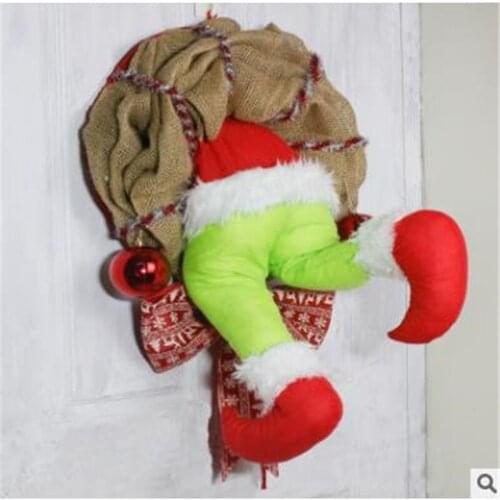 Linen Christmas Thief Burlap Stealer Design Garlands Pendent Home Front Door Wreath Hoop Hanging Ornament Xmas Decoration 2020