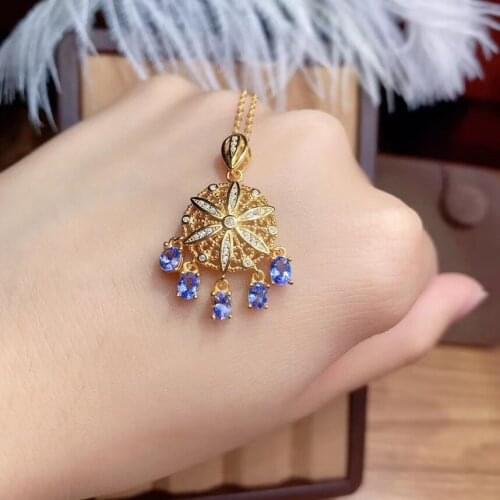 Best Gift Natural and Real Tanzanite Necklace Pendant S925 Sterling Silver Womens Color Gemstone Natural Jewelry