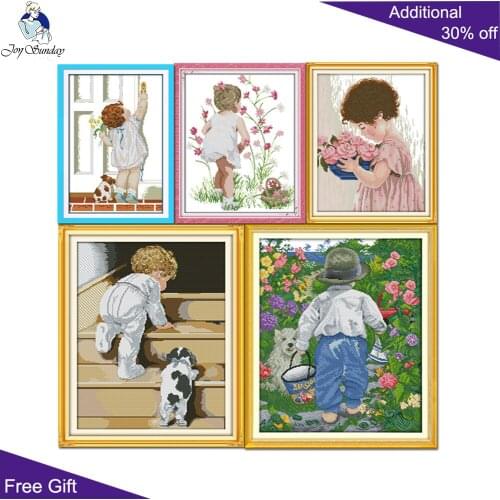 Joy Sunday Cute Kids Home Decor R505R509R514R545R567 Flowers Fragrance Girl Cheer Up Garden Boy Flower Sending kid Cross Stitch