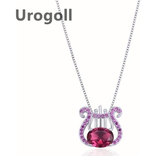 Fashion Pure 925 Sterling Silver Necklaces Clavicle Harp Zircon Rose Gold Pendant Necklaces Chain Jewelry Accessory For Women