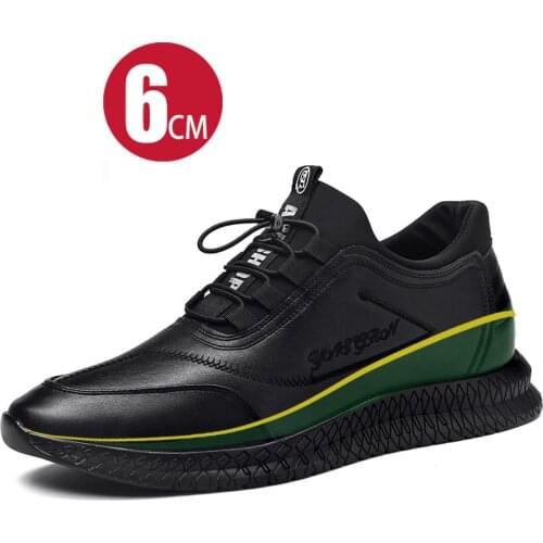 2020 New Mens Cowhide Leather Shoes Size 37-43 Quality Rubber Sole 6CM Youth Shoes Fashion Leisure Height Increasing Shoe