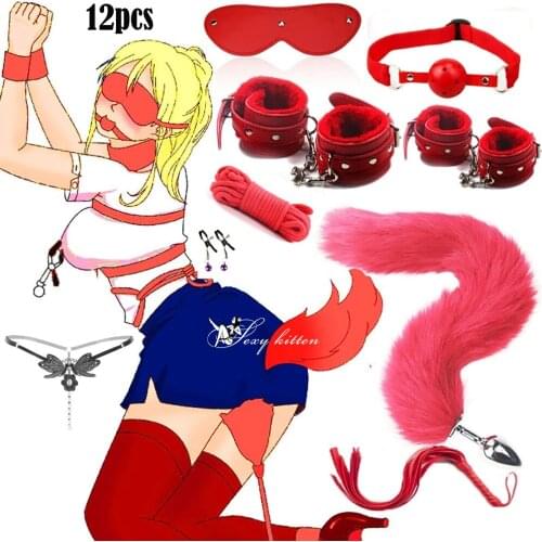 BDSM Restraint Kits Plush Sex Bondage Set Handcuffs Sex Games Whip Gag Nipple Clamps Sex Toys For Couples