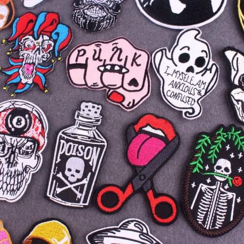 Punk Patch For Clothing Thermoadhesive Patches Diy Skull Embroidery Patch Iron On Patches On Clothes Stickers DIY Applique