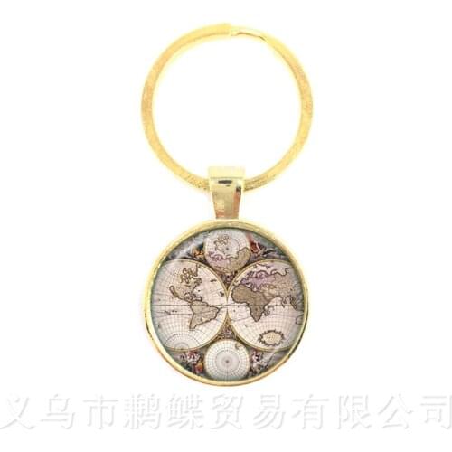 2018 New Unique Design Vintage World Map Pattern Pendant Keychains 24 Styles Globe-Shape Keyring Jewelry For Friends