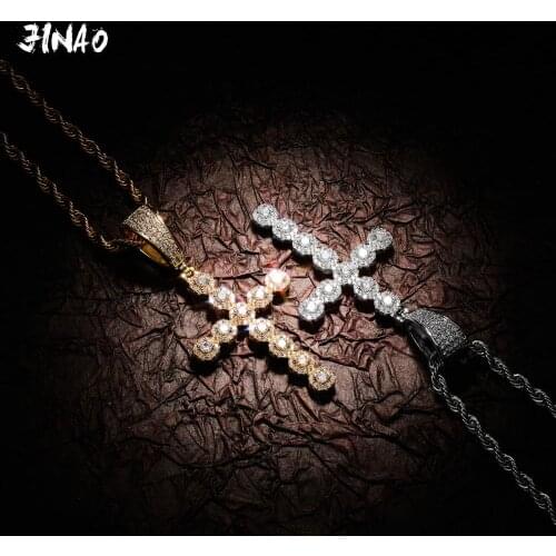 JINAO NEW Ice cross Necklace & Pendant With 4mmTennis Chain Prong Setting AAA Cubic Zircon men and women Hip hop Jewelry