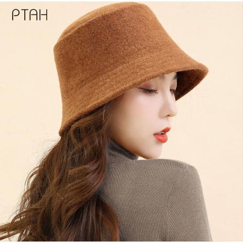 [PTAH] Bucket Hats 2021 Autumn Winter New Hats For Women Fashion Woolen Hat Girls Female Warmer Softer Comfort Bonnet Casual Hat