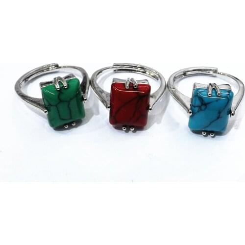 Mixed Color Square Shape Stone Rings With Turquoises Women Adjustable 50pcs Wholesale