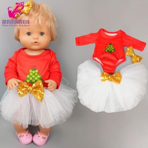 For 40cm Nenuco baby doll Christmas bow dress fit 38cm Ropa y su Hermanita doll clothes