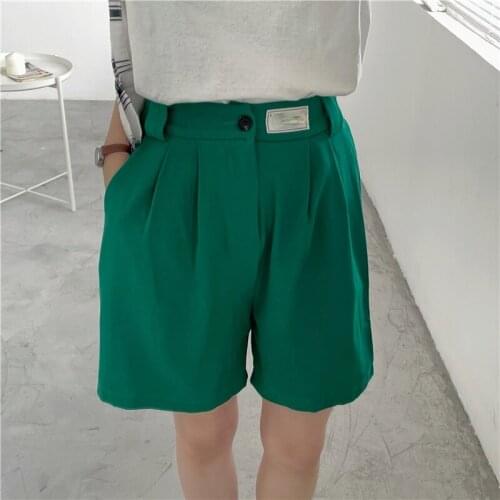 Wide Leg Womens Shorts Summer Casual Loose Green Ladies High Waist Shorts Streetwear A-line Short Pants Female 2021 New 80300