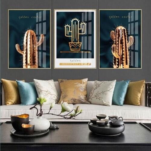 Nordic Golden Flowers Leaf Canvas Painting Poster Print HD Decor Wall Art Pictures For Living Room Bedroom Aisle Unique Plants