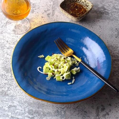 Straw hat plate lobster seafood set plate western food salad pasta plate creative retro ceramic irregular deep plate shallow bow