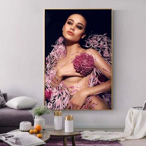 Modern Naked Woman With Petals Canvas Painting Posters and Prints Scandinavian Wall Art Picture for Living Room Home Decor