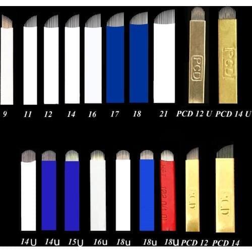 50 Pcs Hard PCD 18U pin Tattoo Needles Lamina Tebori 0.18mm Microblading Permanent Makeup Eyebrow Tattoo Supplies wholesale