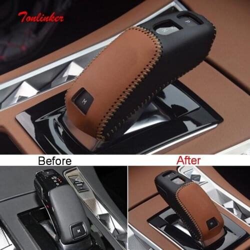 Tonlinker 1PCS Car Gear Shift Collars Protection Cover sticker for CITROEN DEESSE DS7 2018-19 Car Styling Leather Cover Stickers