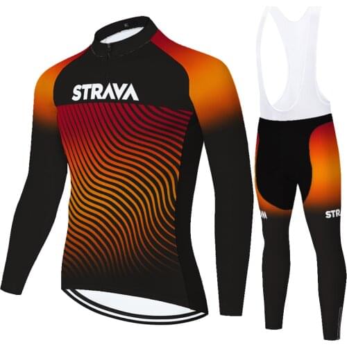 STRAVA bicycle uniform 2021 summer spring quick dry bike clothes long sleeve tricota ciclismo hombre 20D gel cycling pants
