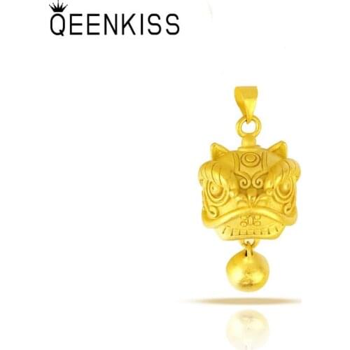 QEENKISS PT518 Fine Male Jewelry Wholesale Hot Fashion Woman Man Birthday Wedding Gift Lion 24KT Gold Pendant Charm No Chain