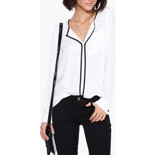 Women Blouse 2019 Women 100% Chiffon Tops Brand Long Sleeve Women Clothing Chic Elegant V-Neck Lady Shirts Tops