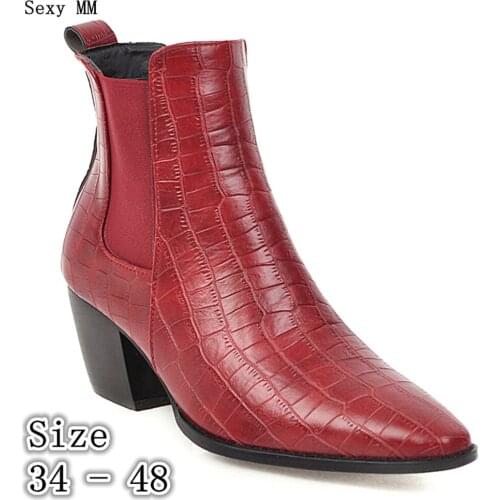 Spring Autumn Women Ankle Boots High Heel Shoes Woman Short Boots Plus Size 34 - 40 41 42 43 44 45 46 47 48