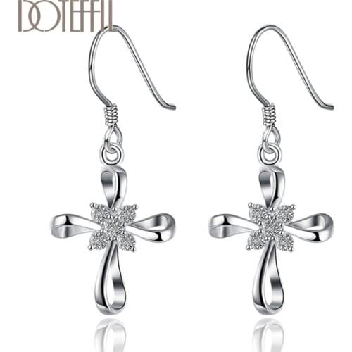 DOTEFFIL 925 Sterling Silver Bowknot AAA Zircon Earrings High Quality Charm Women Jewelry Fashion Wedding Engagement Party Gift