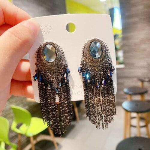 Luxury Bohemian Tassel Earrings 2021 Crystal Beaded Chain Long Earrings For Women Vintage Statement Dangle Earrings Jewelry