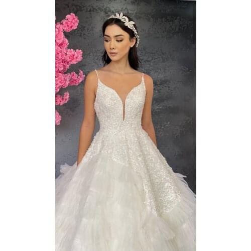 Womens White Lace Detailed Ruffle Skirt Princess Wedding Dress 2021 Model Wedding Dress Model Bridal Dress Stylish and Quality