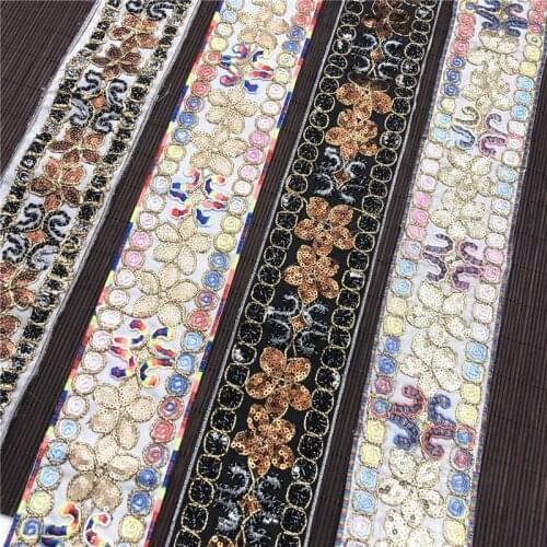 1 Yards Golden Thread Sequins Lace Retro Trims Webbing Embroidery Ribbons for Wedding Dress DIY Sewing Accessories