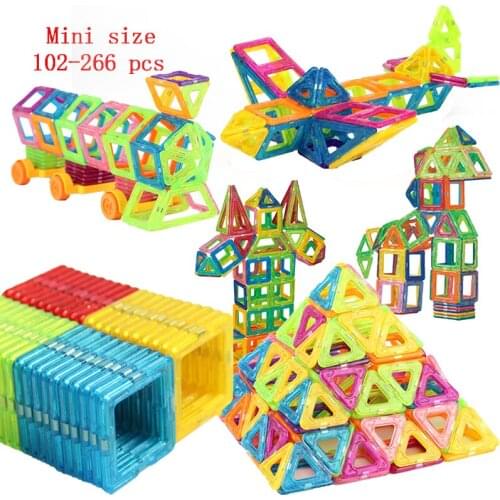 102-266pcs Magnet Plastic Building Block Toys Color Transparent MINI Size Triangle Square Ferris Wheel Toys Gift For Boys Girl