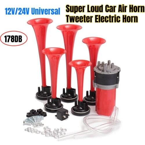 12/24V 110db 5 Red Dixie Car Trumpet Air Horns Musical Electric Horn Compressor Hazzard Dixie Horn Modified Horns For Car Truck