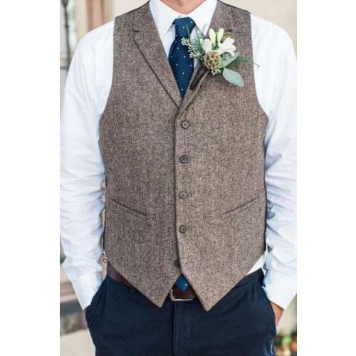 2020 Formal Wedding Gray Wool Vests Custom Made Groom Vest Slim Fit Mens Dress Suit Vest Prom Wedding Waistcoat Tied Back
