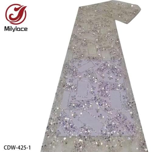 2021 Luxury Bead Tube Sequin Embroidery French Mesh Latest African Tulle Mesh Lace Fabric for Dress Party CDW-425