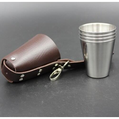 5pcs/set 70ml Stainless Steel Wine Glasses Portable Beer Key Chain Outdoor Portable Cup Set