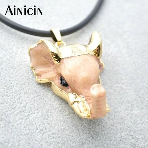 5pcs Elephant Head Resin Pendant With 18'' rubber Chain Necklace For Men and Women Fashion Party Gift Jewelry