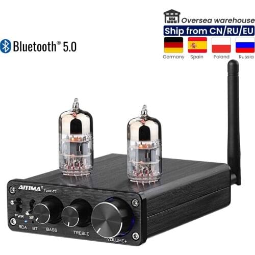 AIYIMA Bluetooth 5.0 Amplifier 6N3 Tube HiFi Stereo Preamp Bluetooth 5.0 Preamplifier Vacuum Bile Treble Bass Tone Control HD So