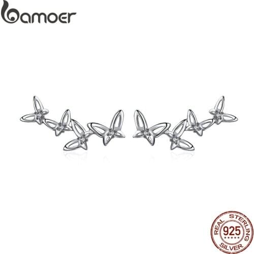 BAMOER High Quality 925 Sterling Silver Simple Dancing Butterfly Stud Earrings for Women Party Jewelry Girlfriend Gift BSE056