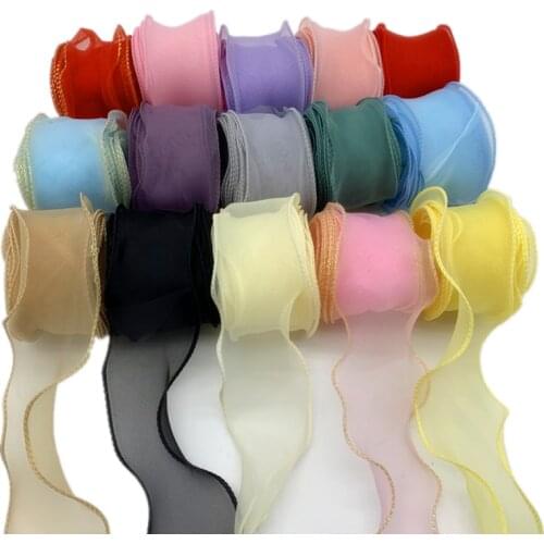50mm Wave Edge Silk Organza Ribbon Bow Material Lace Ribbons For Hair Ornament Gift Wrapping Sewing Fabric Clothing Decoration