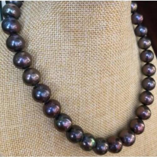 Free Shipping noble jewelry stunningAAA12-15mm Freshwater round black green red pearl necklace