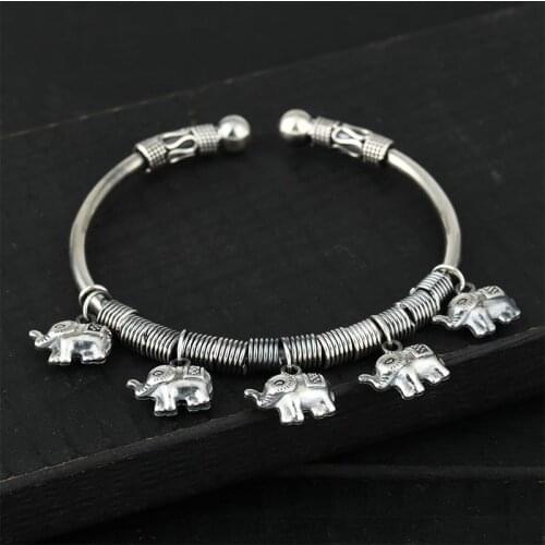 Bracelet For Woman 925 Sterling Silver Auspicious Elephant Pendant Round bracelet Charms Bangles Handwork Thai Silver Jewelry