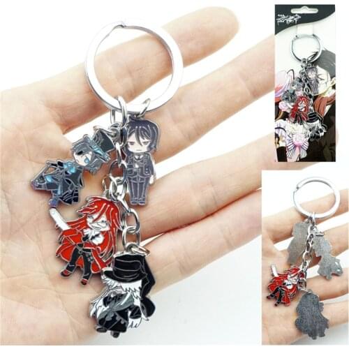Anime Black Butler Kuroshitsuji Keychain Keyring 4 in 1 set Alloy Metal Pendant Cartoon Figures Key Ring Cosplay Accessories
