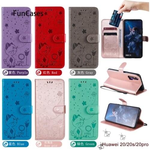 TPU Cases For Huawei Honor 20 Cat Bee PU Leather Book Phone Pouch Soft Case 20S Nova 5T Pro 8 Lite 8X 8A 10i 7A 10 7C 20i Casa