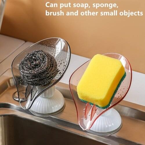 Leaf-Shaped Soap Holder Transparent U-Shaped Drain Soap Holder Kitchen Non-Porous Suction Cup Rotatable Multifunctional Tool