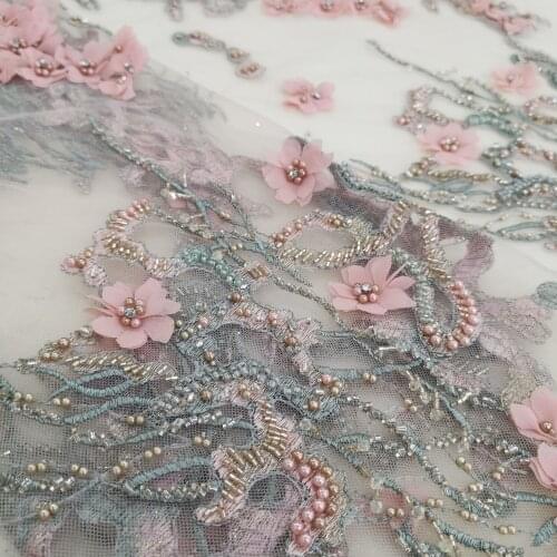 French Lace Fabric High Quality full beaded J-586811 African Tulle Embroidered for wedding dress