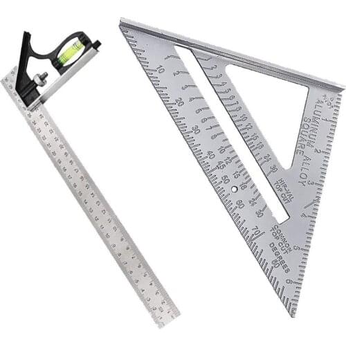HLZS-Adjustable Engineer Ruler -2 Piece 300mm Adjustable and Measuring Square Ruler Engineer Combination Try Square Set Right