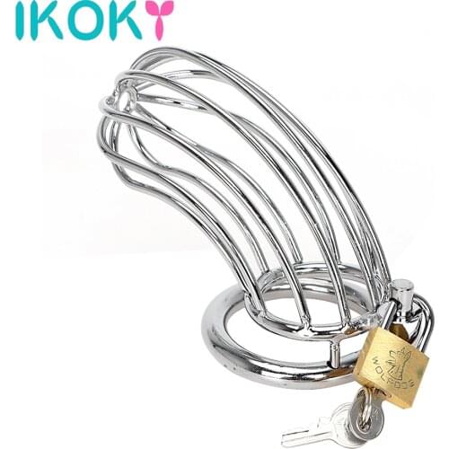 IKOKY Cock Cage Sex Toys for Men Lockable Stainless Steel Penis Cock Ring Sleeve Lock Male Chastity Device Chastity Belt