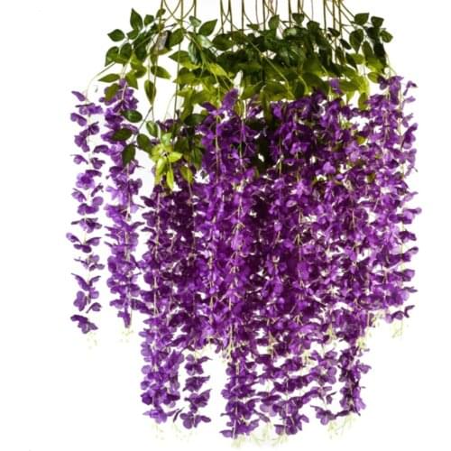 Fake Flowers Green Leaf Rattan Garland Ivy Vine Home Décor Artificial Decorative For Wedding Party Decoration Props Wisteria