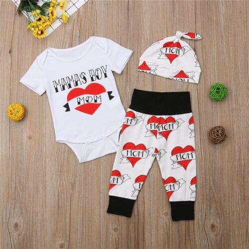 0-18M Newborn Infant Baby Boys MOM Outfit Clothes Romper Jumpsuit Tops+Pants + Hat Set