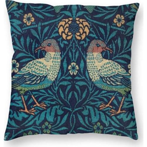 Bird By William Morris Square Pillowcover Decoration Blue Textile Pattern Cushion Cover Throw Pillow for Living Room