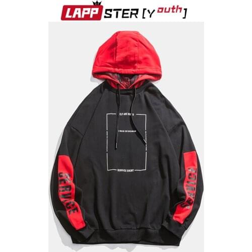 LAPPSTER-Youth Red Spring Harajuku Hoodies 2020 Pullovers Men Oversized Korean Sweatshirt Streetwear Hip Hop Hooded Hoodies